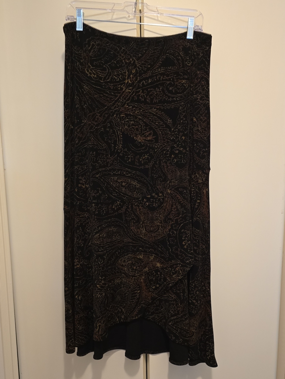 Chico's Travelers Black and Brown Paisley High-Low Maxi Skirt